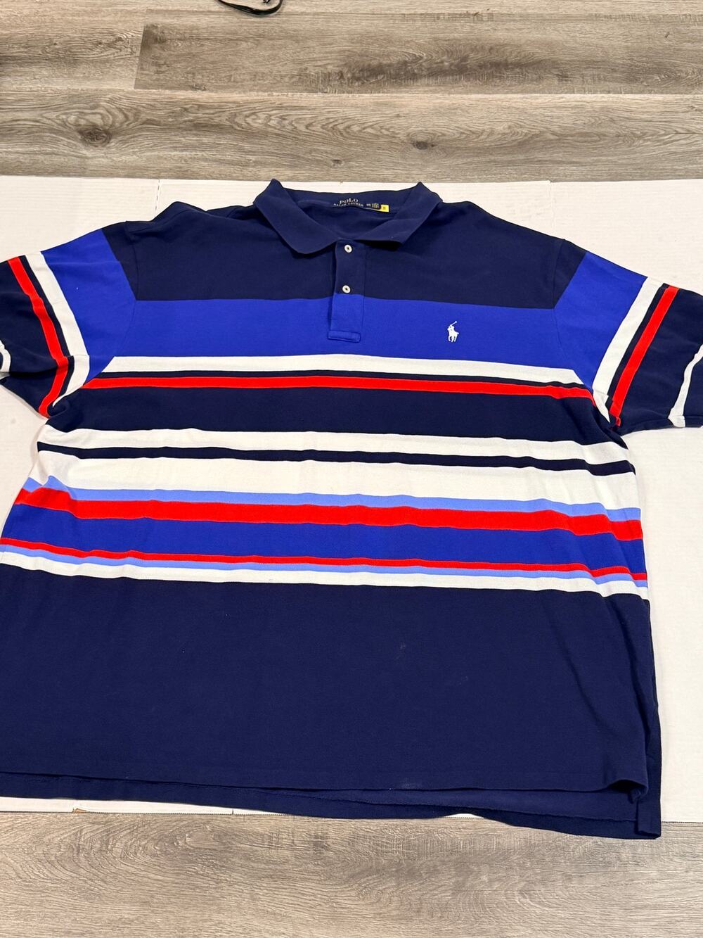 Polo Ralph Lauren Mens 4XB Big Tall Polo Shirt Striped Navy Blue Red Pony